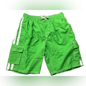 KANU SURF Men's Barracuda green swim trunks board shorts w drawstring front XL